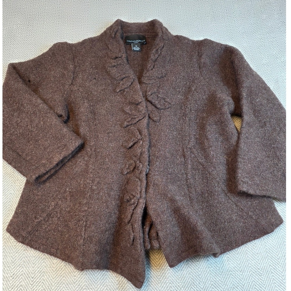 Cynthia Rowley Woman Brown 100% Boiled Wool Leaf Applique Jacket Plus Size 1X